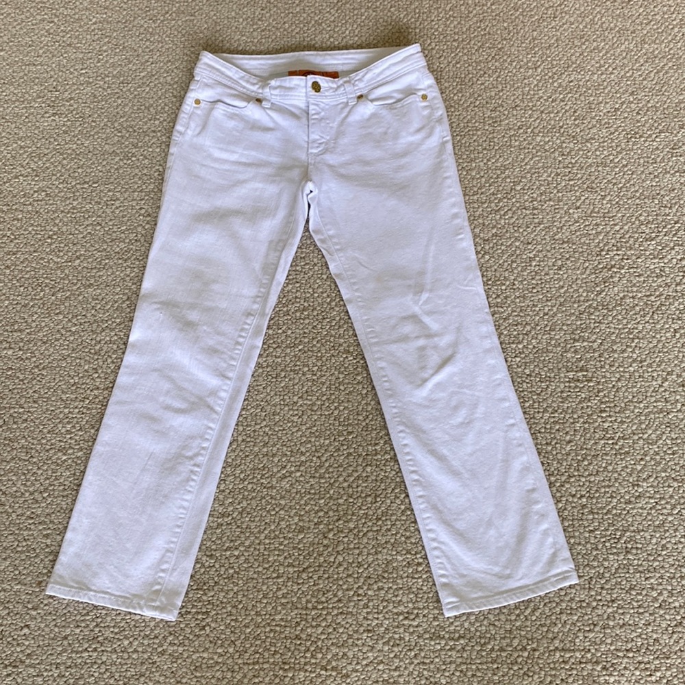 Tory Burch white denim straight leg jeans ankle length.  Size 27.